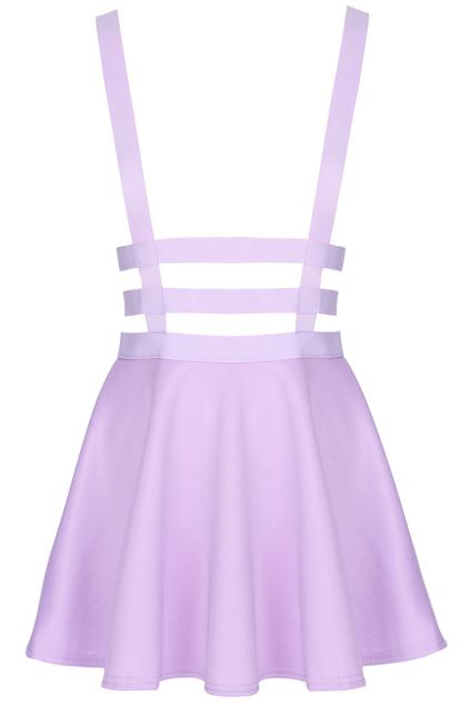 Romwe Hollow-out Pleated Zippered Purple Suspender Skirt