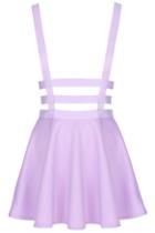 Romwe Hollow-out Pleated Zippered Purple Suspender Skirt