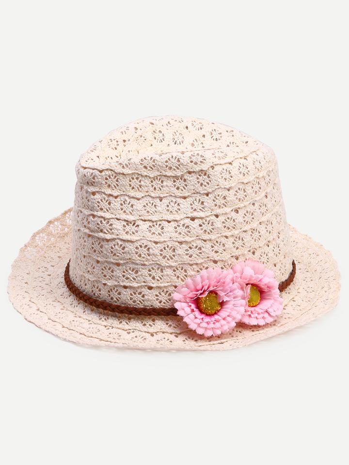 Romwe Beige Sweet Flower Bowler Hat