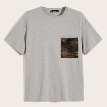Romwe Guys Camo Pocket Patched Heathered Grey Tee