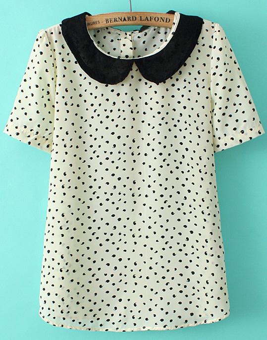 Romwe Lace Collar Comma Print White T-shirt