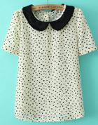 Romwe Lace Collar Comma Print White T-shirt