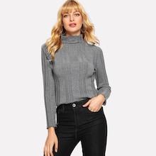 Romwe Mock-neck Solid Jumper