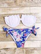 Romwe White Floral Print Bandeau Bikini Set