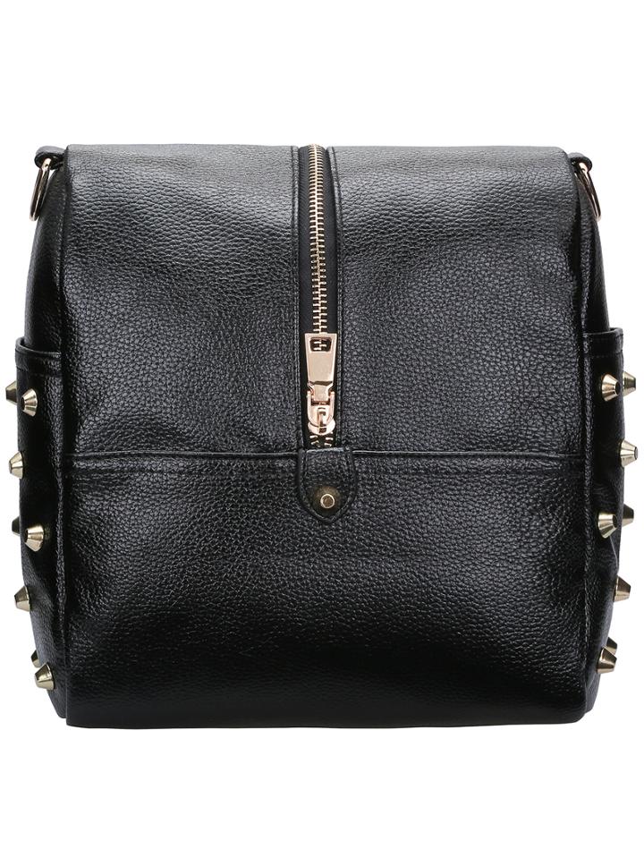 Romwe Black Zipper Rivet Satchel Bag
