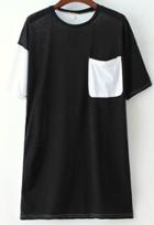 Romwe With Pocket Black T-shirt