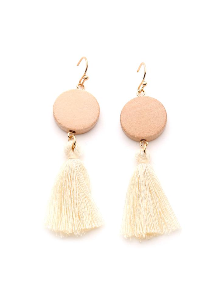 Romwe Tassel Design Drop Earrings With Round Wood