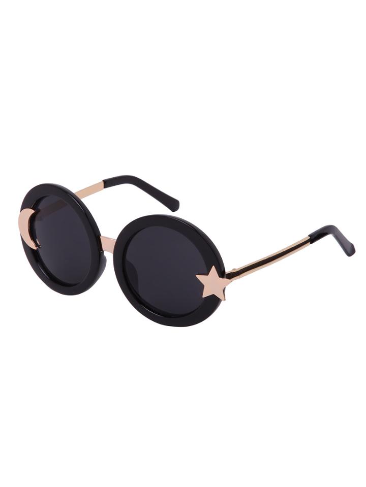 Romwe Black Star Moon Retro Round Sunglasses