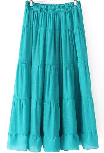 Romwe Elastic Waist Pleated Beach Green Skirt
