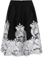 Romwe Embroidered Gauze Flare Skirt