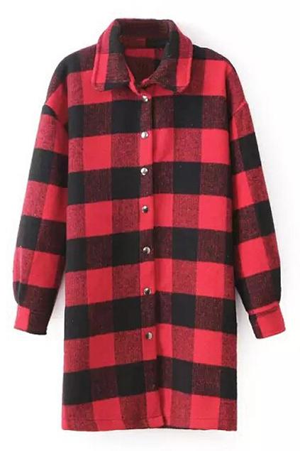 Romwe Check Print Buttoned Coat