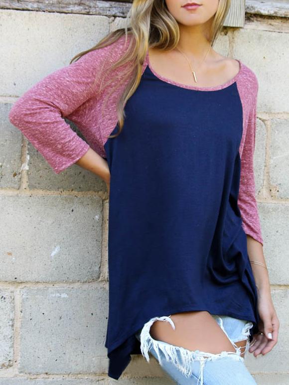 Romwe Color Block Asymmetrical Hem T-shirts
