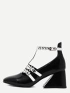 Romwe Black Patent Leather Square Toe T Strap Pumps