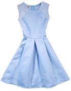 Romwe Back Bow With Zipper Embroidered Blue Dress