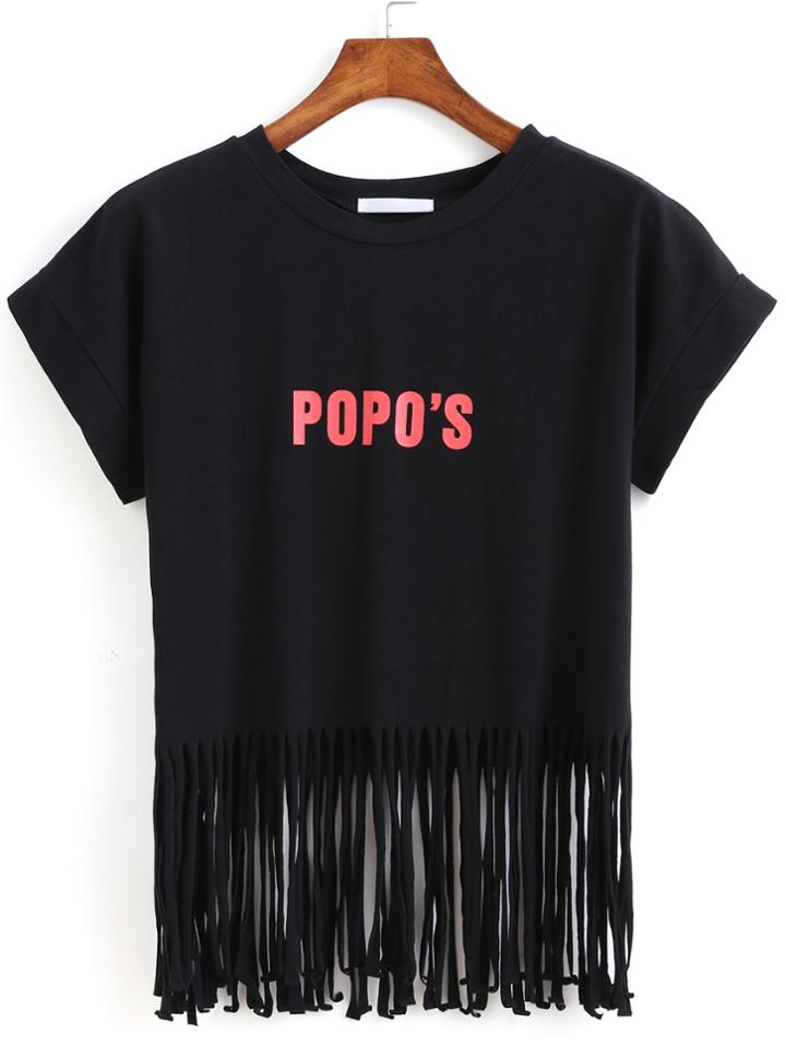 Romwe With Tassel Letter Print T-shirt