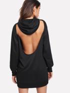 Romwe Open Back Drawstring Hoodie Dress