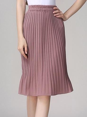 Romwe Pink Pleated Ruffle Hem Skirt
