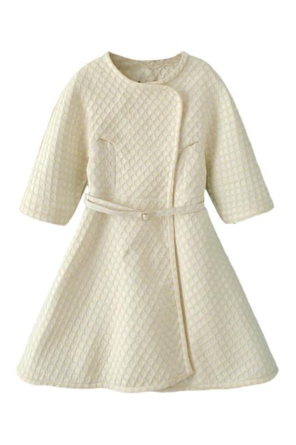 Romwe White Check Print Cropped Sleeves Coat