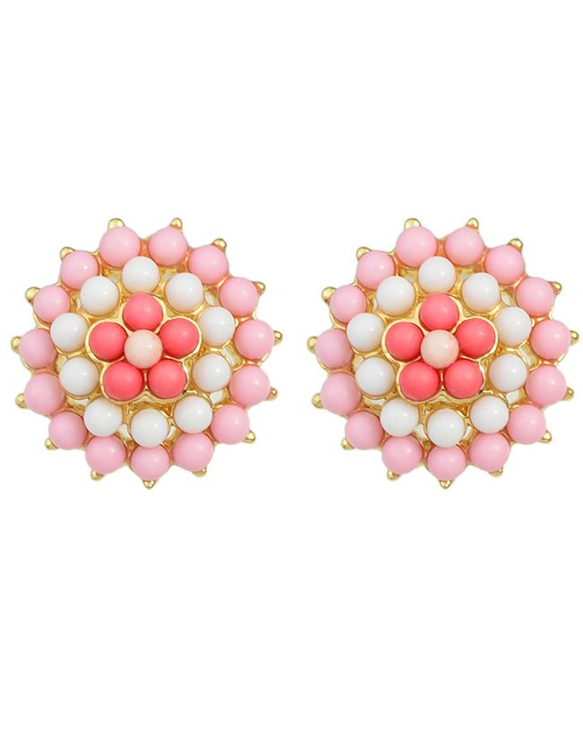Romwe Pink Gemstone Beads Flower Earrings