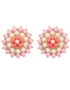 Romwe Pink Gemstone Beads Flower Earrings