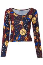 Romwe Romwe Gold Coin Print Long-sleeved Black T-shirt