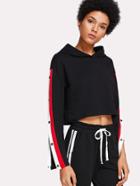 Romwe Snap-button Side Crop Hoodie