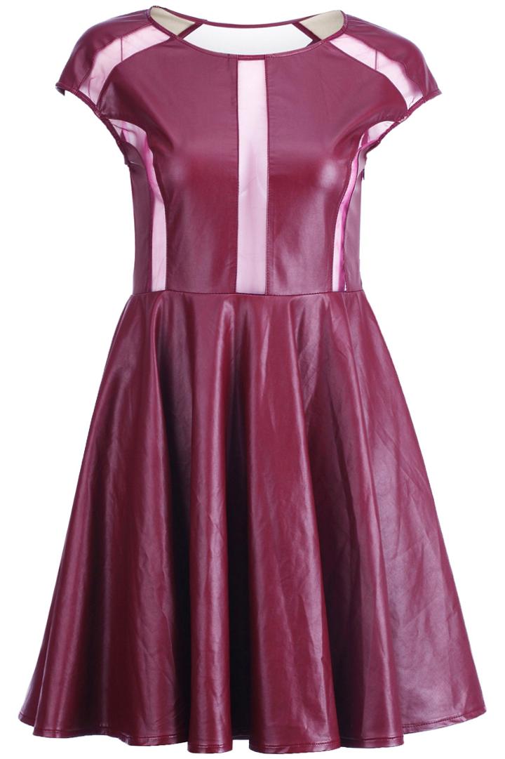 Romwe Maroon Splicing Shift Dress