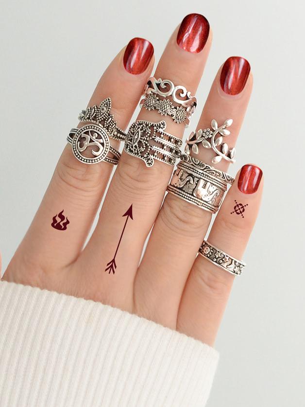 Romwe Carved Elephant Ring  9-pieces Set