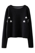 Romwe Star Print Black Midriff Jumper