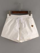 Romwe Elastic Waist Drawstring Shorts - White