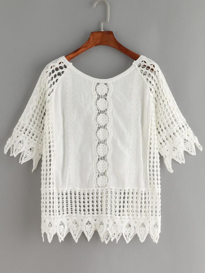 Romwe Lace Crochet Hollow Out Shirt