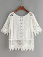 Romwe Lace Crochet Hollow Out Shirt