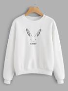 Romwe Drop Shoulder Rabbit Embroidered Sweatshirt