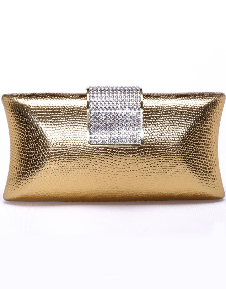 Romwe Gold Buckle Diamond Clutch Bag