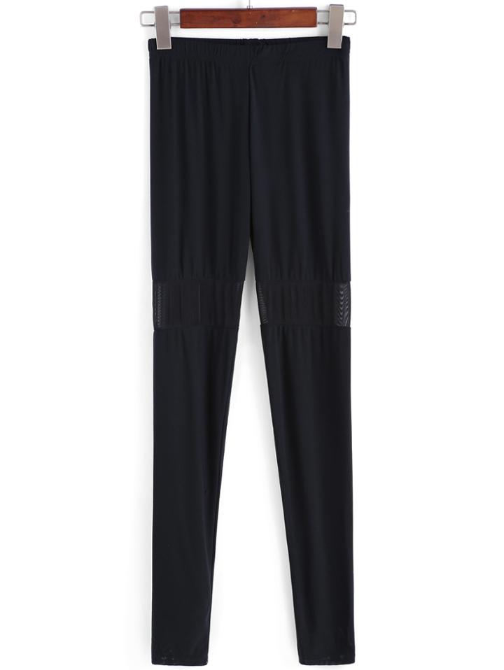Romwe Elastic Waist Contrast Mesh Leggings