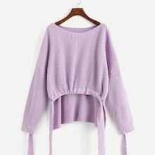 Romwe Solid Knot Dip Hem Jumper