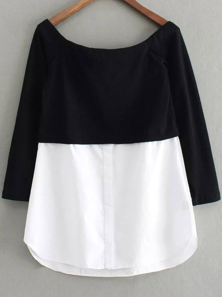 Romwe Color Block Off The Shoulder 2 In 1 Blouse