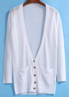 Romwe With Pockets Buttons White Cardigan