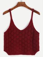 Romwe Burgundy Hollow Out Knit Cami Top