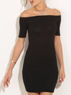 Romwe Black Off The Shoulder Lace Up Back Bodycon Dress