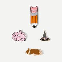 Romwe Pencil & Dog Brooch Set 4pcs