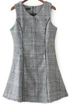 Romwe Sleeveless With Zipper Houndstooth A-line Dress