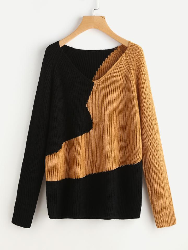 Romwe Two Tone Raglan Sleeve Jumper