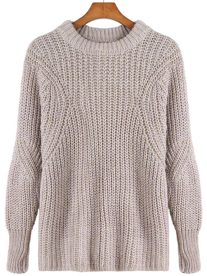 Romwe Round Neck Chunky Knit Apricot Sweater