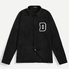Romwe Guys Letter Patched Corduroy Shirt