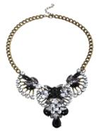 Romwe Black Drop Gemstone Fan-shaped Necklace