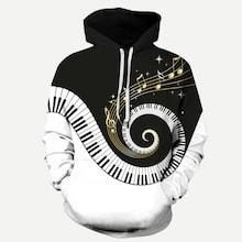 Romwe Men Piano Keys Print Hooded Sweatshirt
