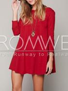 Romwe Red Long Sleeve Round Neck Casual Dress