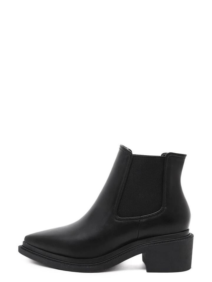 Romwe Black Faux Leather Pointed Elastic Boots