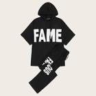 Romwe Guys Letter Print Hooded Tee & Sweatpants Set